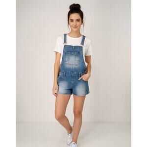 Chiqle Women’s Denim Overall Shorts Blue Size Small